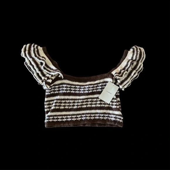 Tularosa Brown and Cream Knit Crop Top - Picture 2 of 3